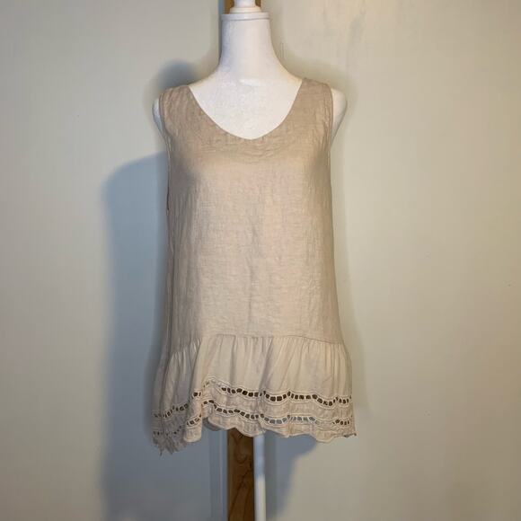 Valentina Naldi light tan linen sleeveless top size M - Picture 2 of 11